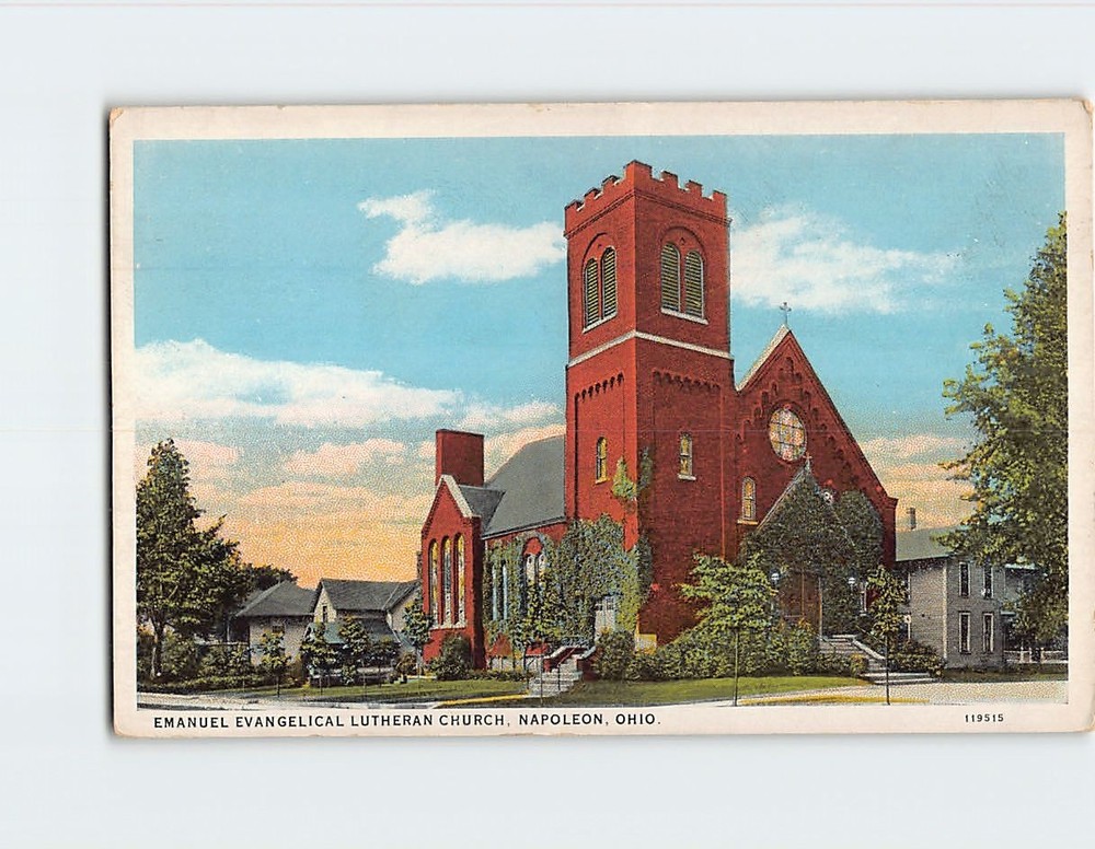 Postcard Emanuel Evangelical Lutheran Church Napoleon Ohio USA