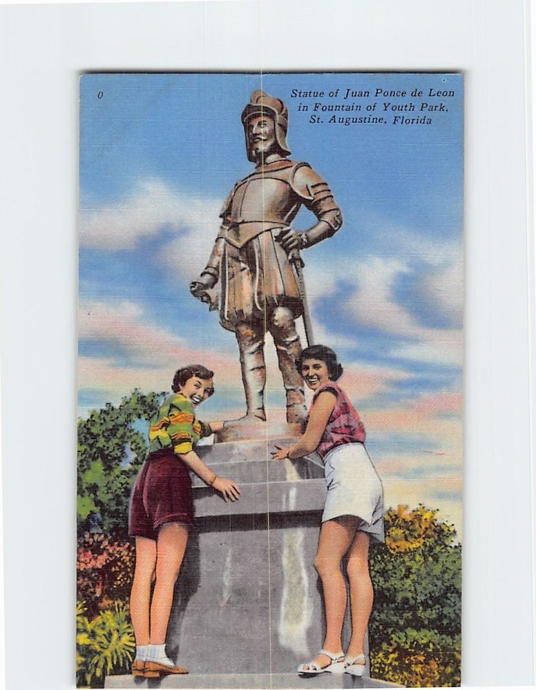 Postcard Statue of Juan Ponce de Leon Fountain of Youth Park St. Augustine FL