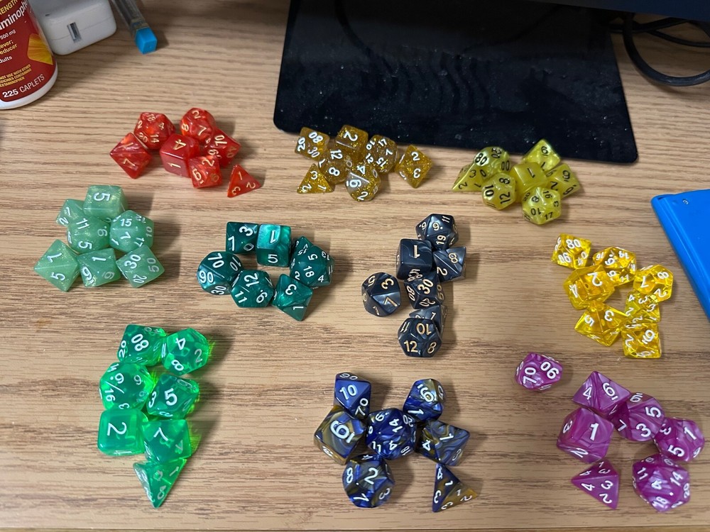 DnD Dice Sets Lot of 10 x 7, 70 Pieces Polyhedral Dice, Mixed brands