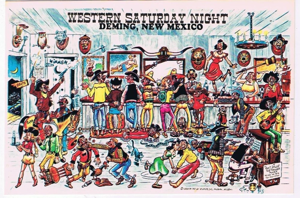 New Mexico Postcard Deming Western Saturday Night Petley Laff Card