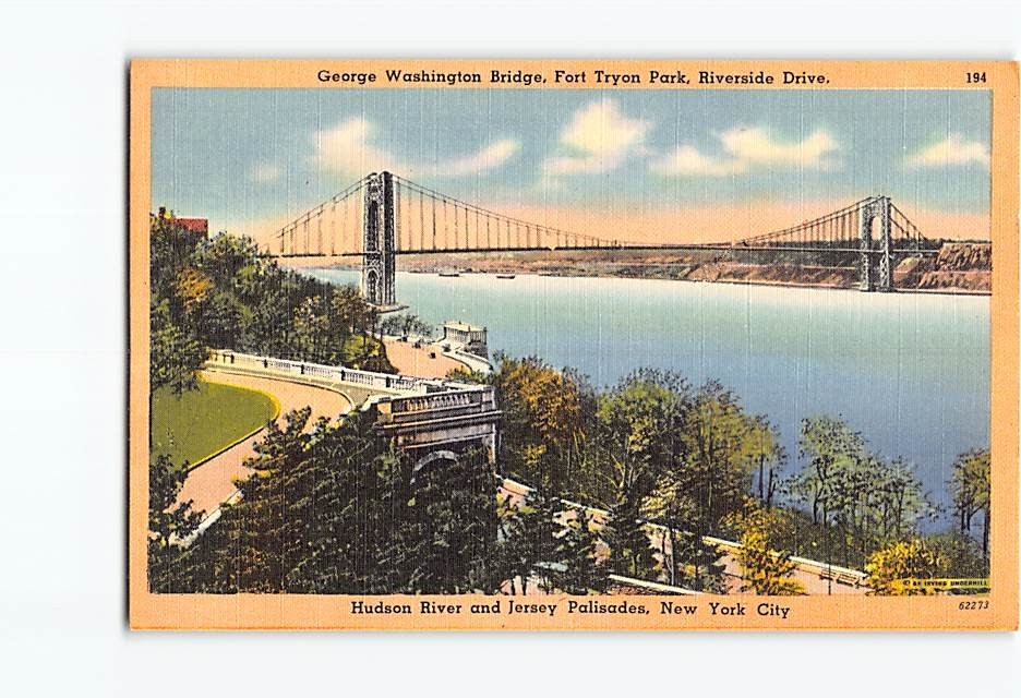 Postcard George Washington Bridge Fort Tryon Park Riverside Drive New York City