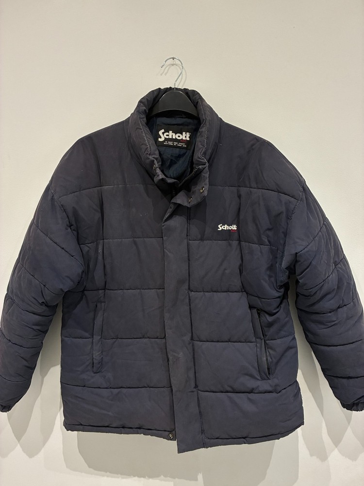 Schott NYC Men’s Navy Down Puffer Jacket Winter Quilted Coat Size L