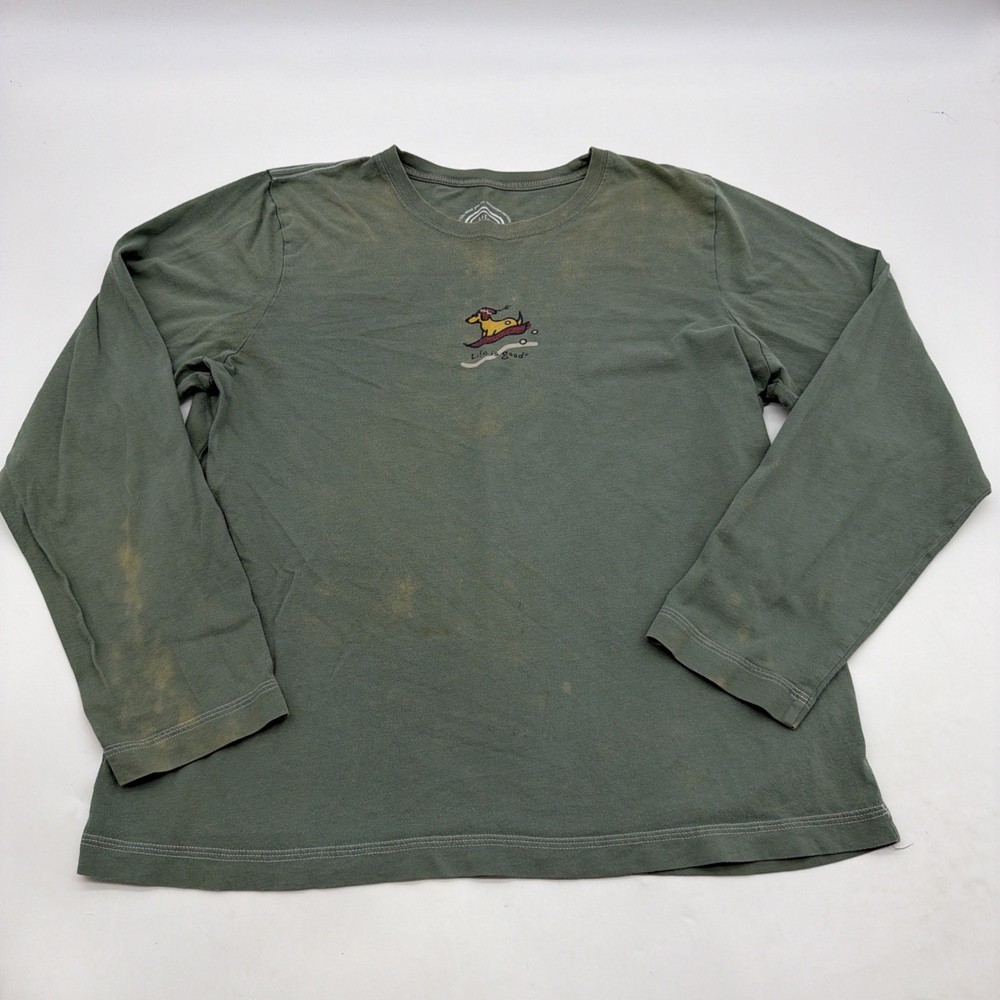 Life Is Good Sweatshirt Women  M Green Logo 100% Cotton.#43626