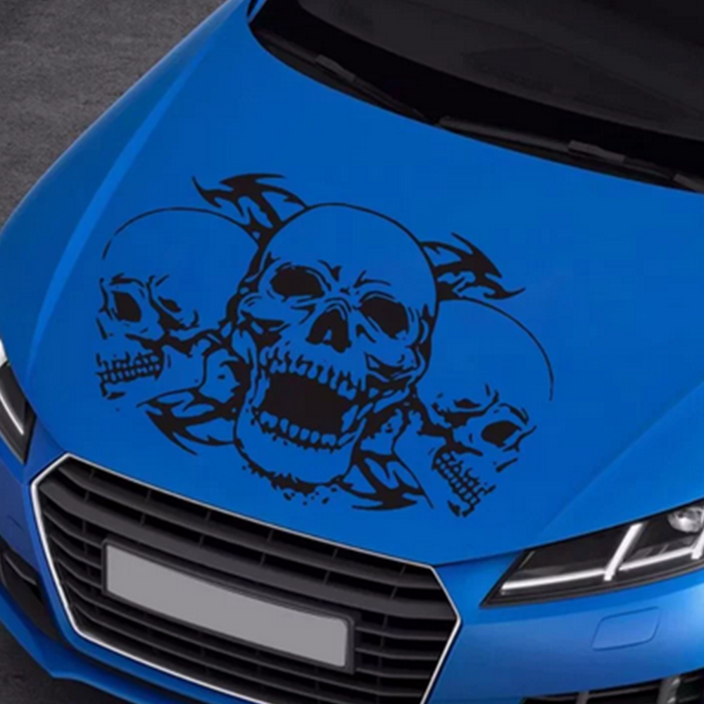 Car Sticker Vinyl Black Triple Skull Decal Waterproof For Hood Body Door Decor