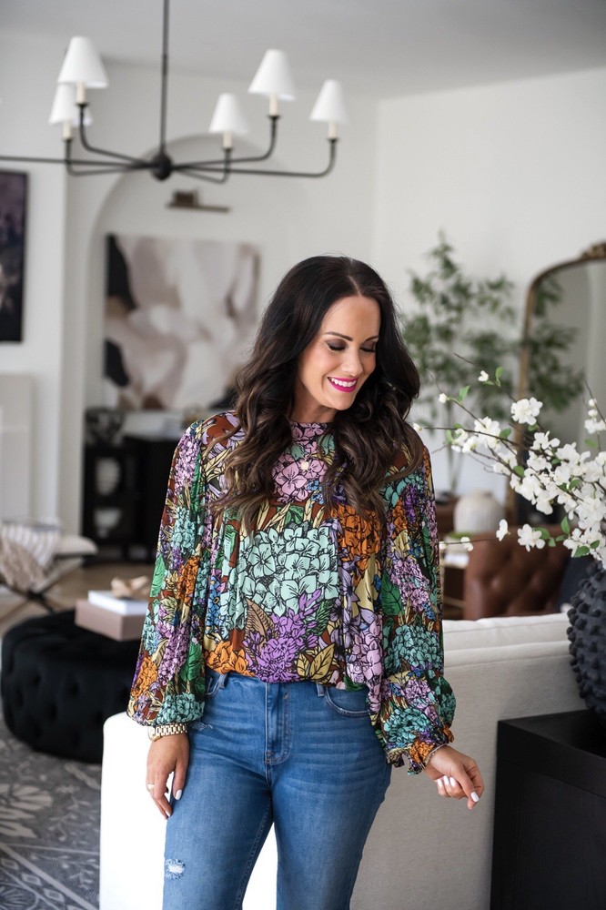 Anthropologie Bl^nk London Miranda Peasant Floral Lilac Blouse Large