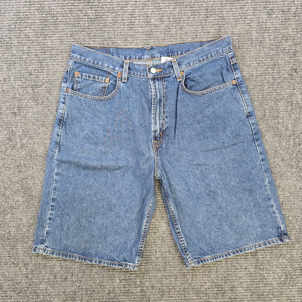 Levis 569 Shorts Mens 34 Blue Medium Wash Loose Straight Vintage Y2K Denim