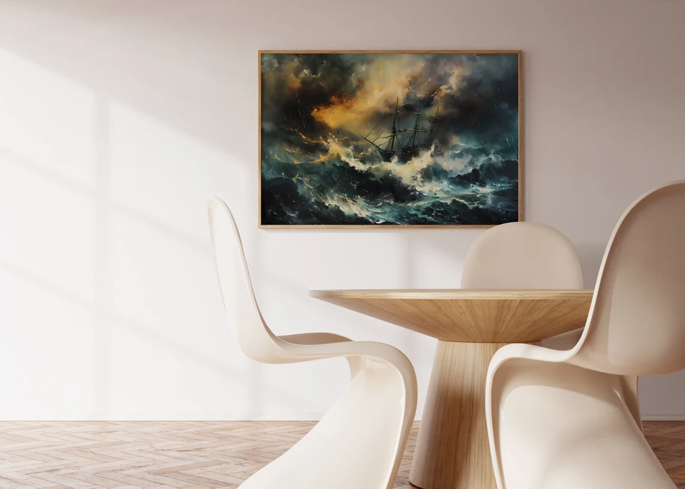 Ship Sailing in Storm & Big Waves in Sea Poster Premium Quality Choose your Size