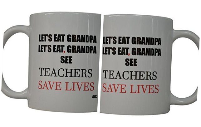 Funny Coffee Mug Best Teachers and Commas Save Lives Novelty Cup Great Gift