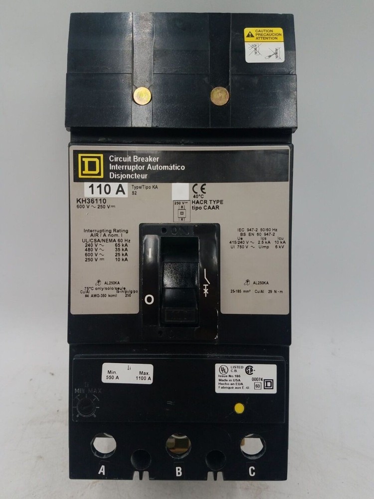 Square D KH36110 I-Line Circuit Breaker 110A 600V 3P 3PH KH 110 Amp 3Pole Used