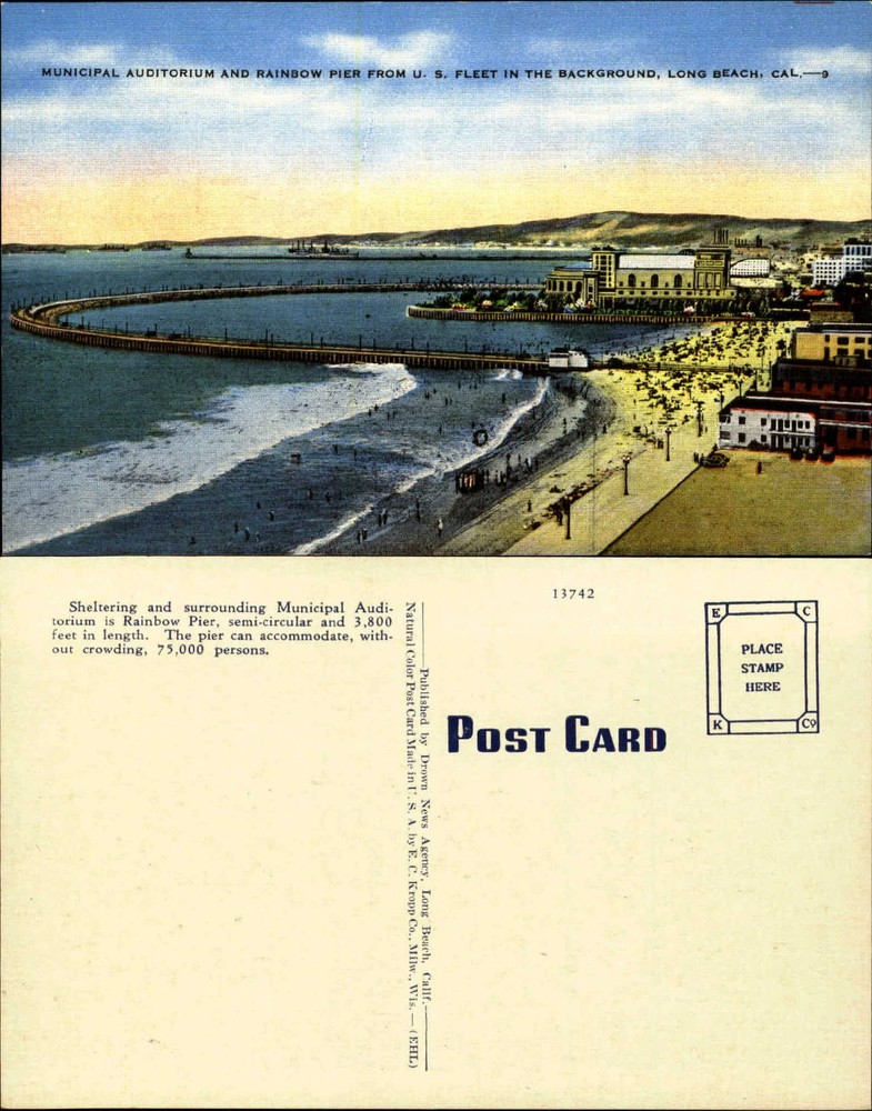 Municipal Auditorium Rainbow pier U.S. Navy fleet Long Beach California 1940s