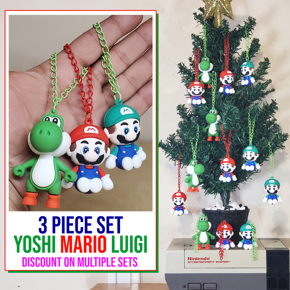 Yoshi Mario Luigi Christmas ornaments 3 pc set 🍄 Super Mario Bros mini figures