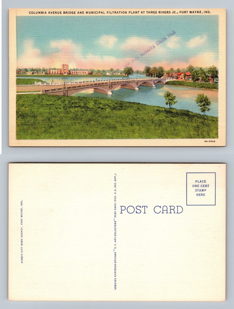 Fort Wayne, IN-Indiana, Columbia Bridge Filtration Plant View Vintage Postcard