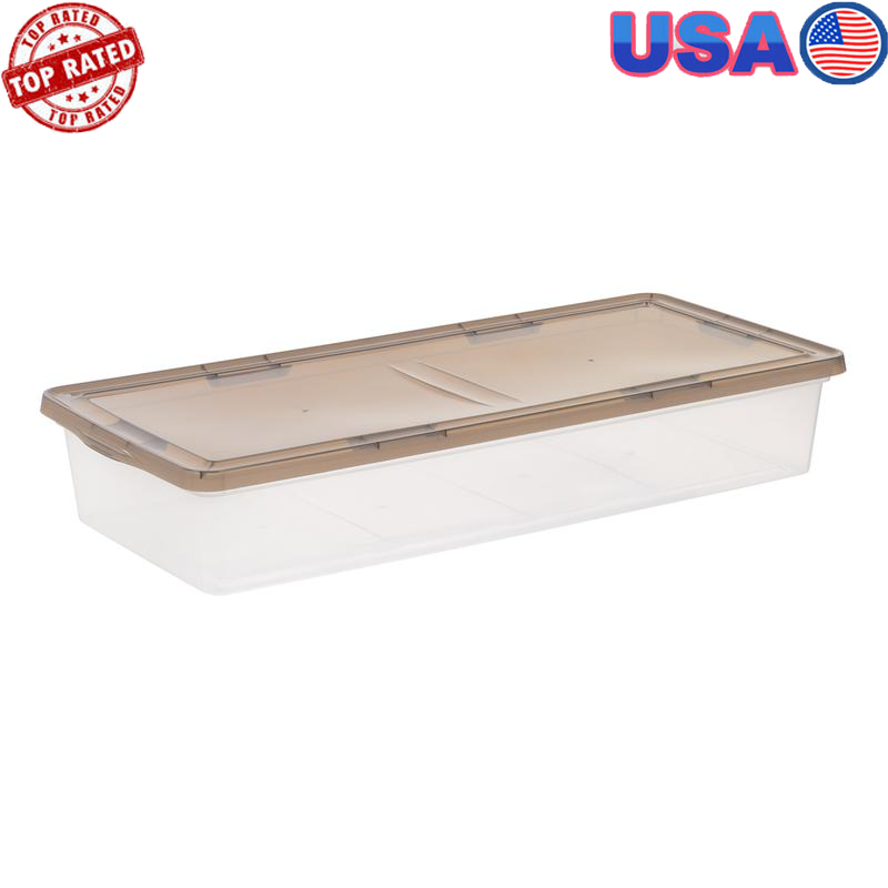 Stackable Underbed Storage Bins W/ Lids Clear Plastic Durable Container Box New