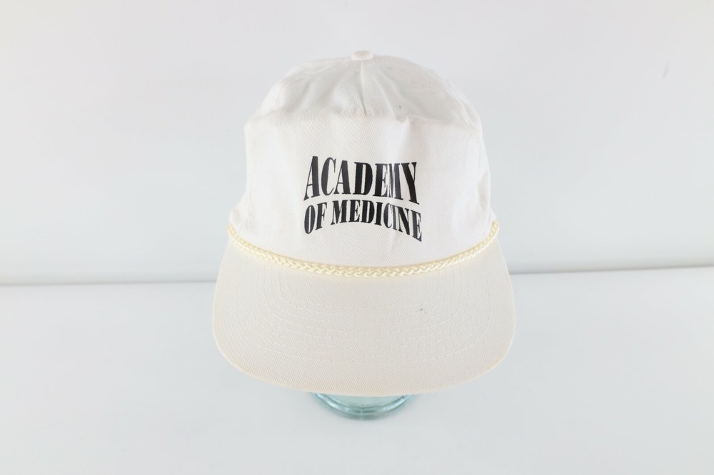 Vintage 80s Academy Snapback Cotton Roped Spell Out Cap White-image