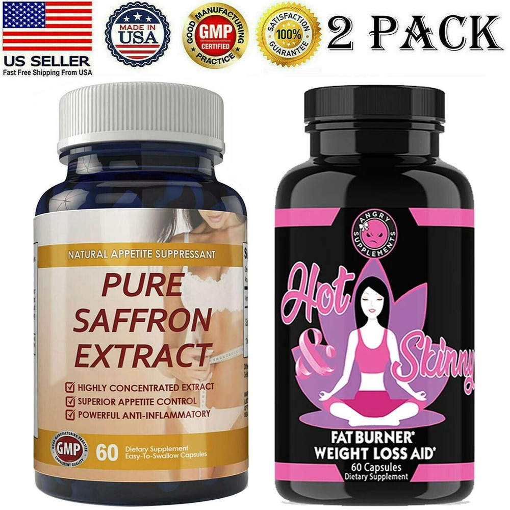 Pure Saffron Extract Weight Loss Capsules Hot & Skinny Fat Burner Pills Combo