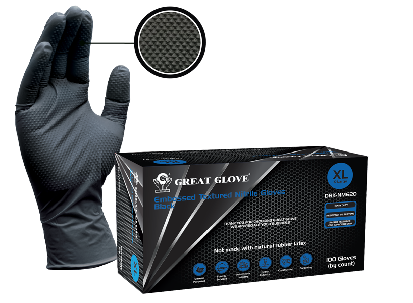 Heavy Duty Black Nitrile Gloves 6mil Case of 10 Boxes