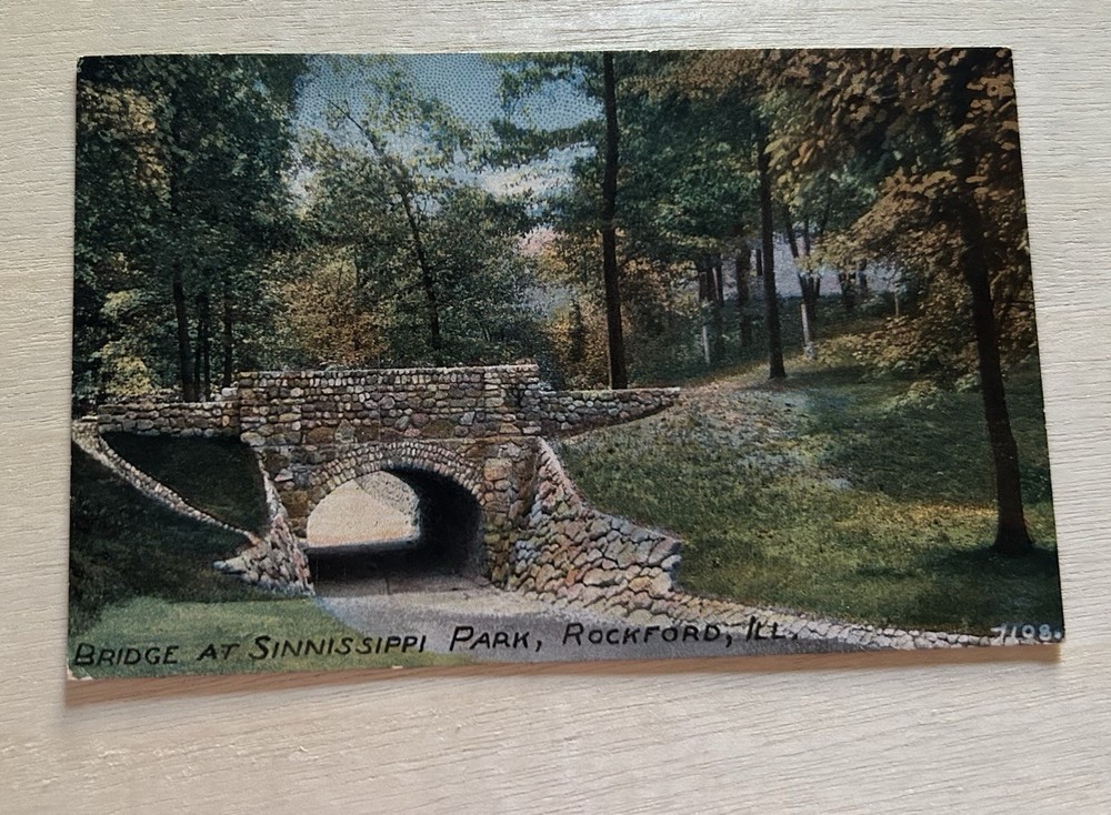 Vintage Postcard Rockford Illinois Scenic Bridge in Sinnissippi Park