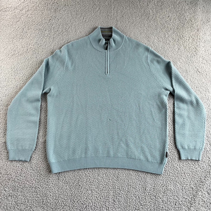 Ted Baker London Sweater Mens 7 Extra Large Blue Pullover Wool Blend 1/4 Zip