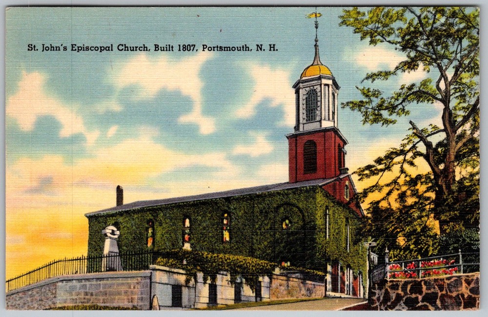 Vtg Linen Postcard St John's Episcopal Church Portsmouth, NH 1930s