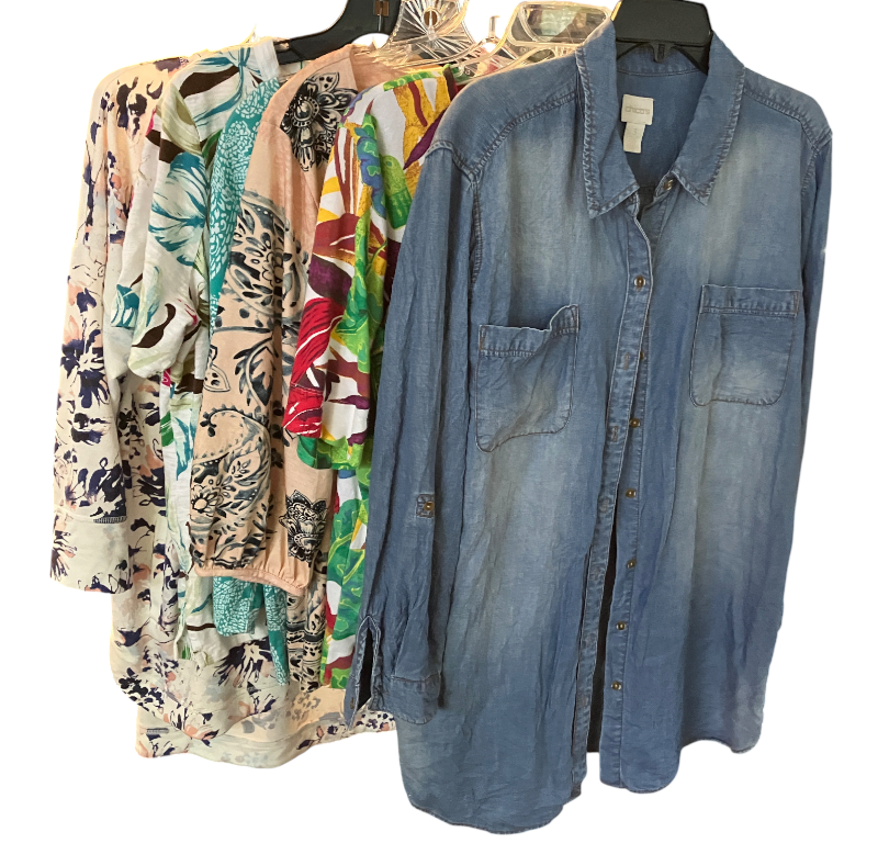 LOT OF 5 Chico's Shirts Top T-Shirt BLUE DENIM Floral Paisley Multi-Color XL/3