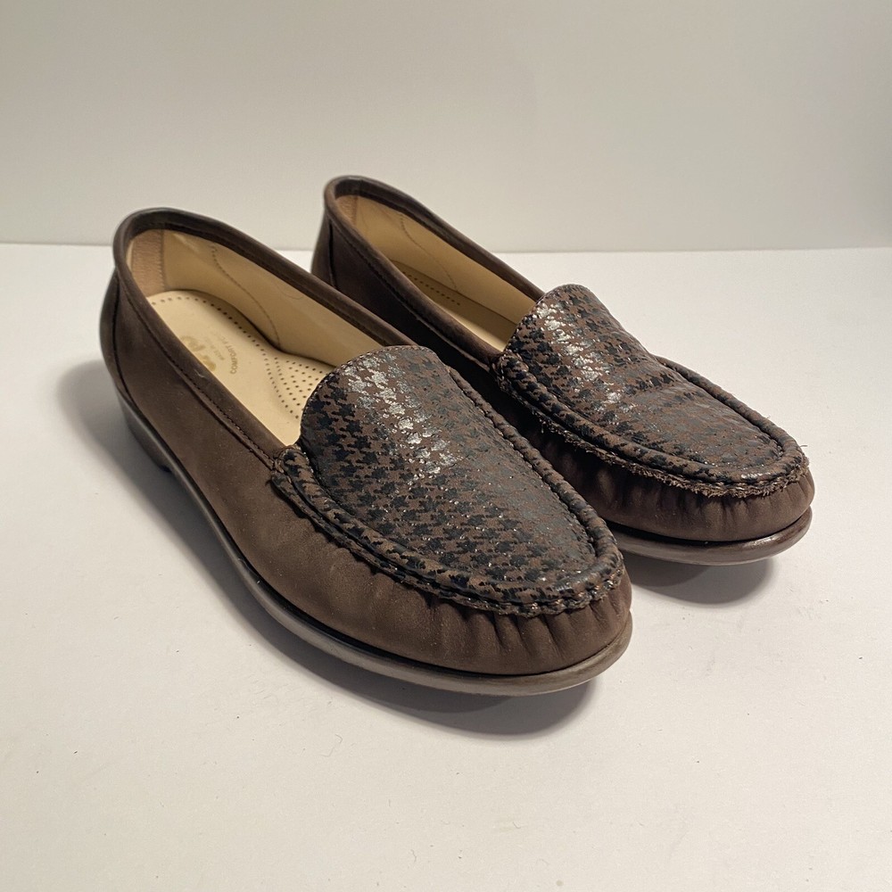 SAS Tripad Comfort Simplify Brown Leather Houndstooth Loafer Shoes Women's 9 M