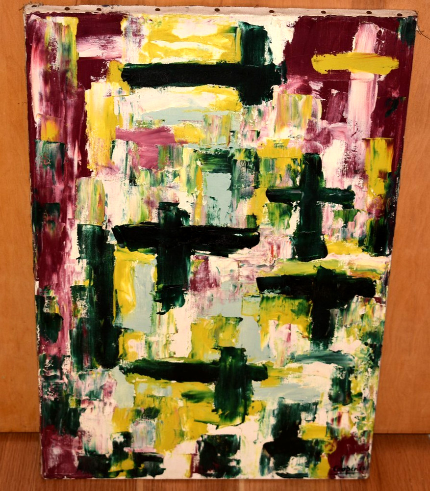 1956 Boston Mid Century Amazing Abstract Cross Painting Edward Cooper 18x25