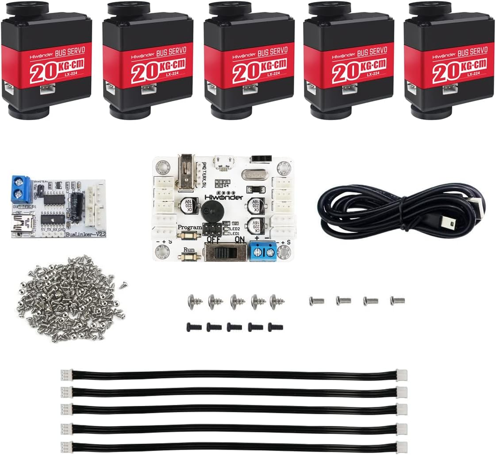 5 Packs LX-224 Serial Bus Servo with Servo Controller & Debug Board, 3 Connector