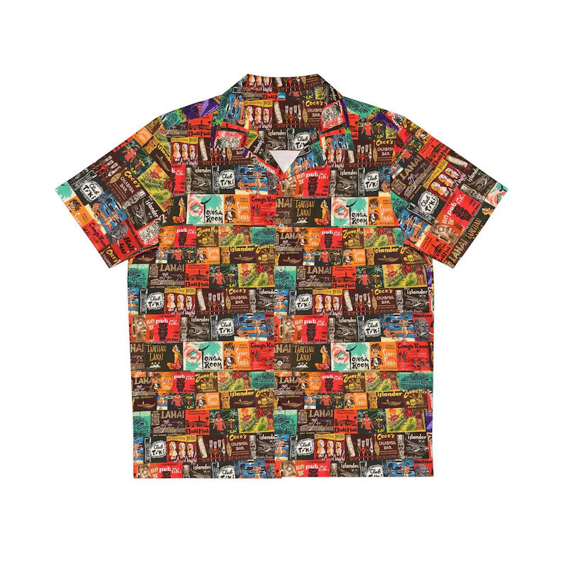 Vintage Tiki Restaurant Matchbook Hawaii Shirt Aloha Beach Vacation Mens Gift