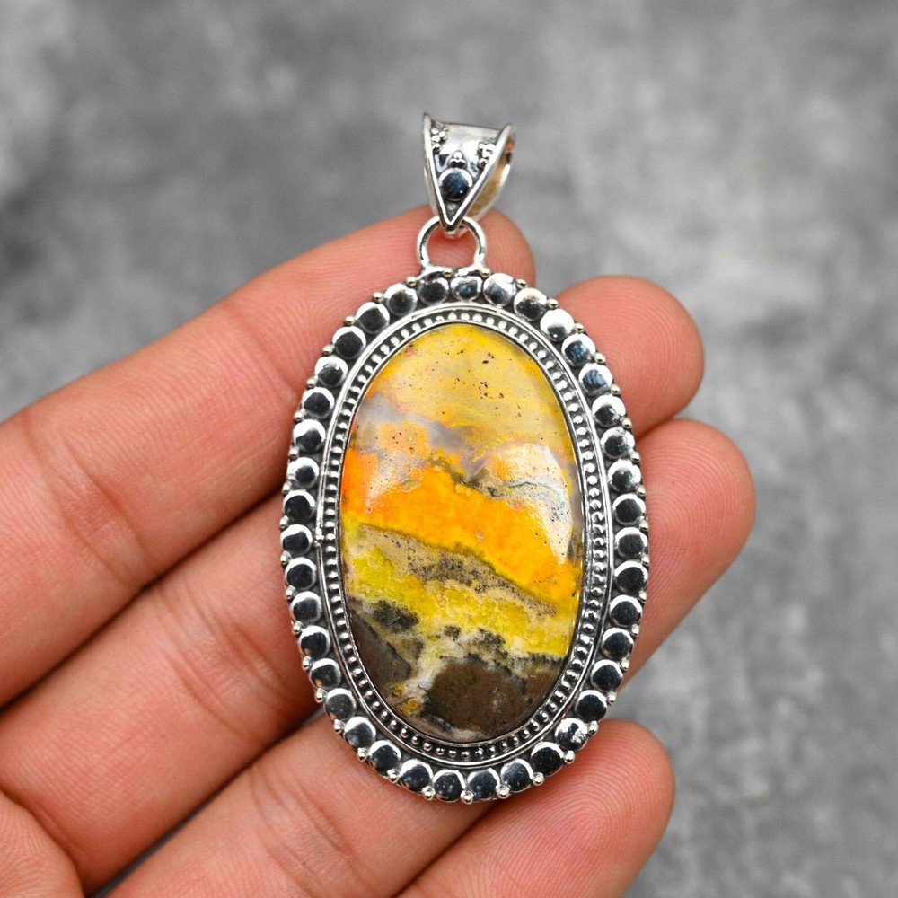 Bumble Bee Jasper Gemstone Pendant Handmade Jewelry 925 Sterling Silver For Gift