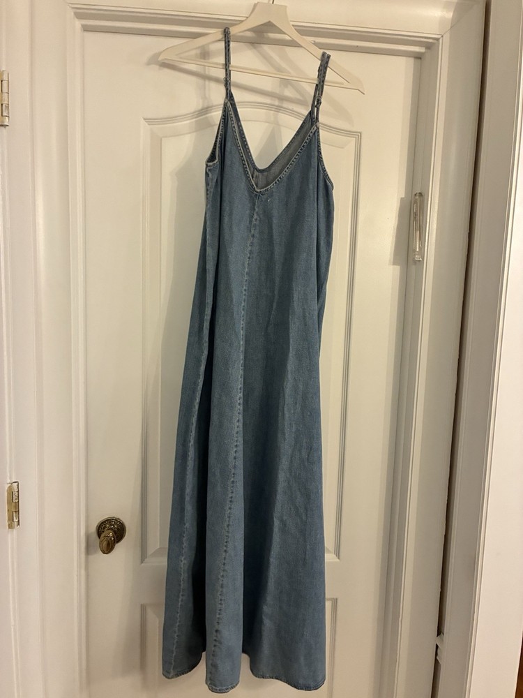 Zara Women’s Dress Maxi Jean Denim Strap V Neck Size Xs