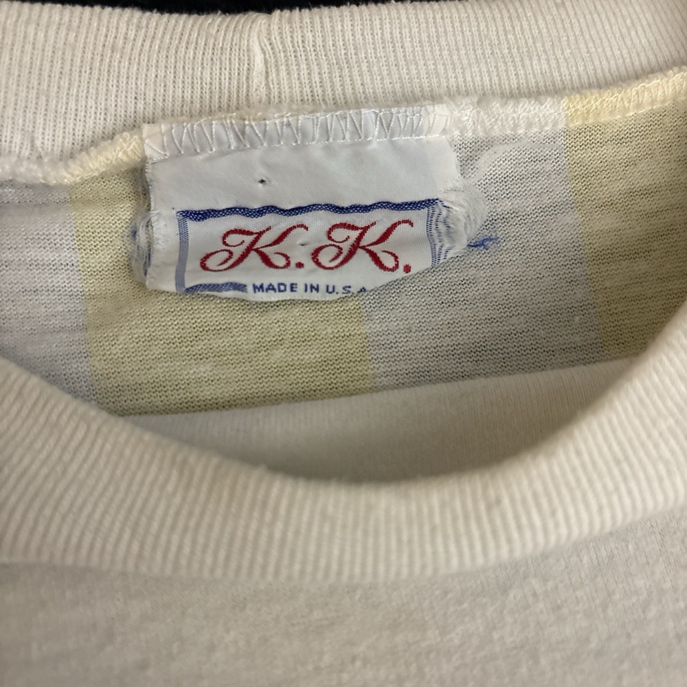K.K. Men's Sport Graphic Striped T-Shirt White Yellow Cotton Crew Neck