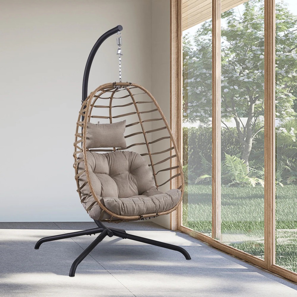 Outdoor Wicker Egg Hanging Basket Swing Chair