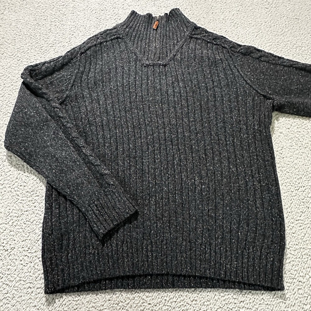 Tommy Bahama Men's Cable Knit 1/4 Zip Sweater Speckled Navy Size Large