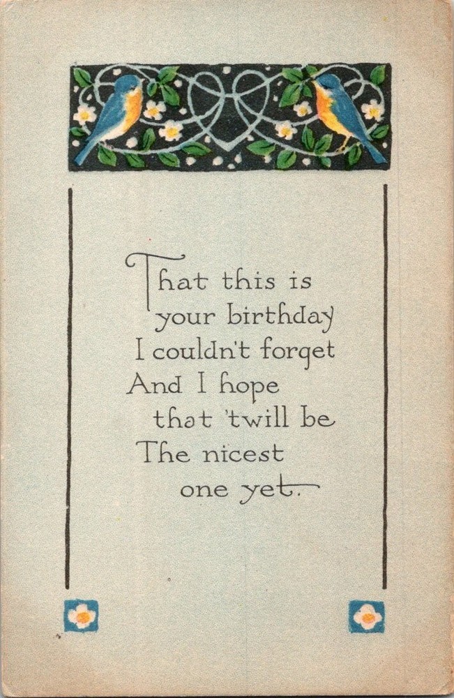 Vintage Gibson Art Birthday Postcard Bluebirds Floral Poem Divided Back