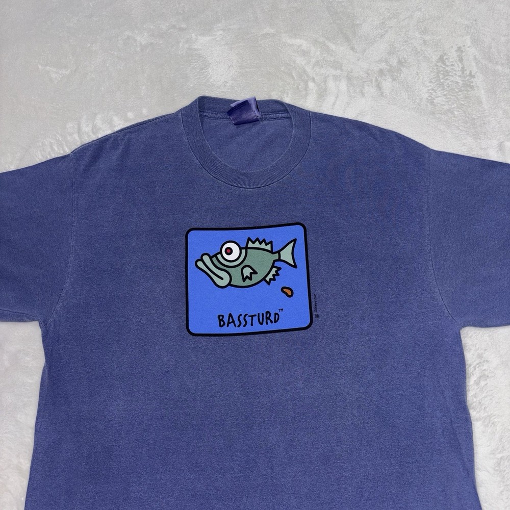 Vintage Fishboy Shirt Bass Turd Funny Sun Fade Washed Garment Dye Mens Large Y2K