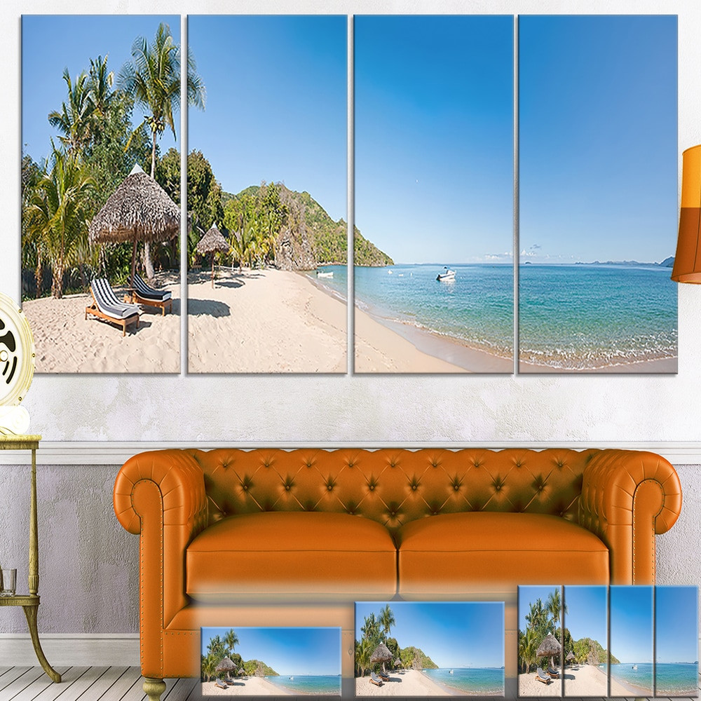 Sunny Beach Canvas Art with Chairs and Umbrellas - Mini Seashore Photo