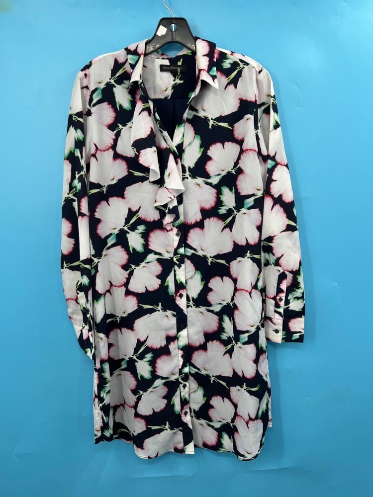 BANANA REPUBLIC Dk Navy Floral Button-Up LS Shirt Dress Sz S