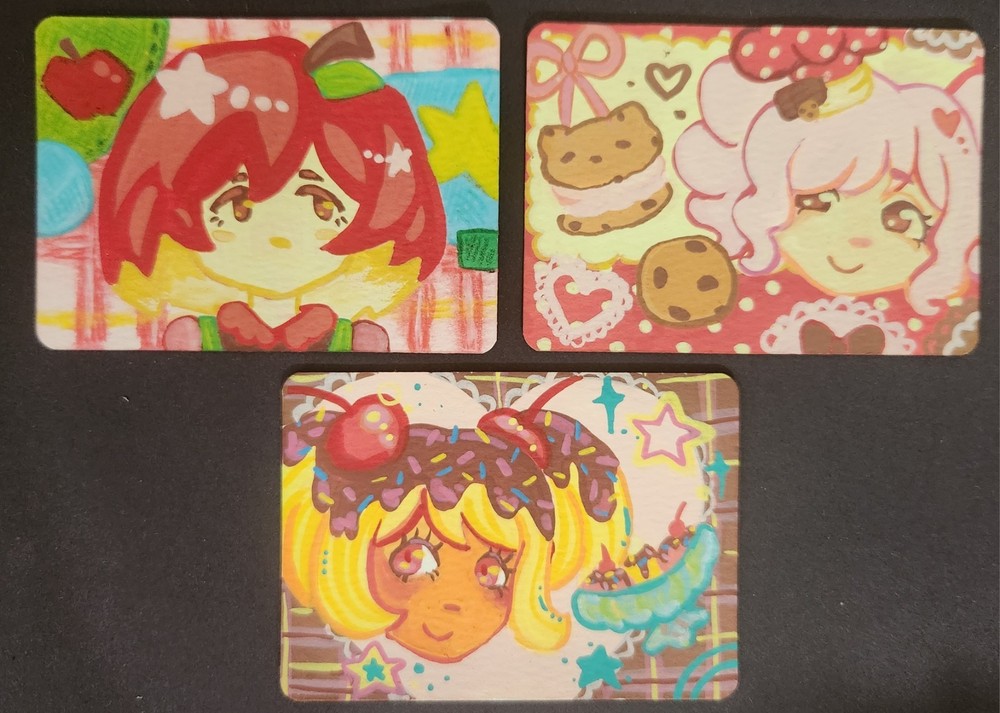 ACEO Art Cards Lot of 3 Food Girls by samicostudio