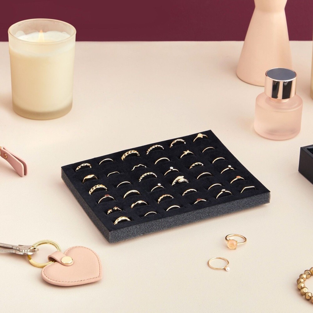 6 Pack Black Velvet Ring Organizer for Jewelry 36 Slot Organizer, 7.5