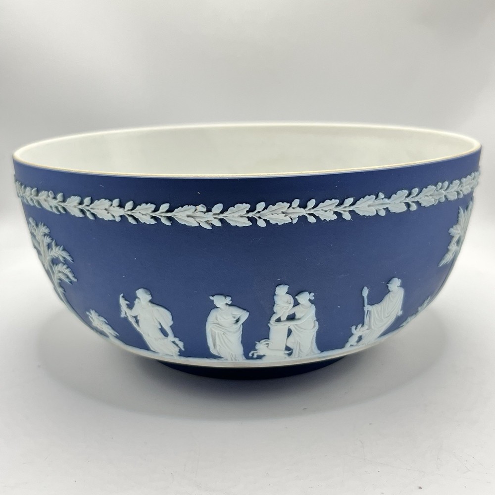 Antique Wedgwood dipped cobalt blue Jasperware large Sacrifice Bowl England