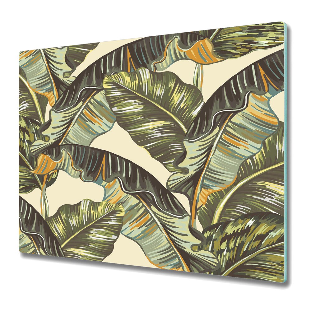 Glass Chopping Board Utensil Tropical Palm Leaves Exotic Vector Illustration