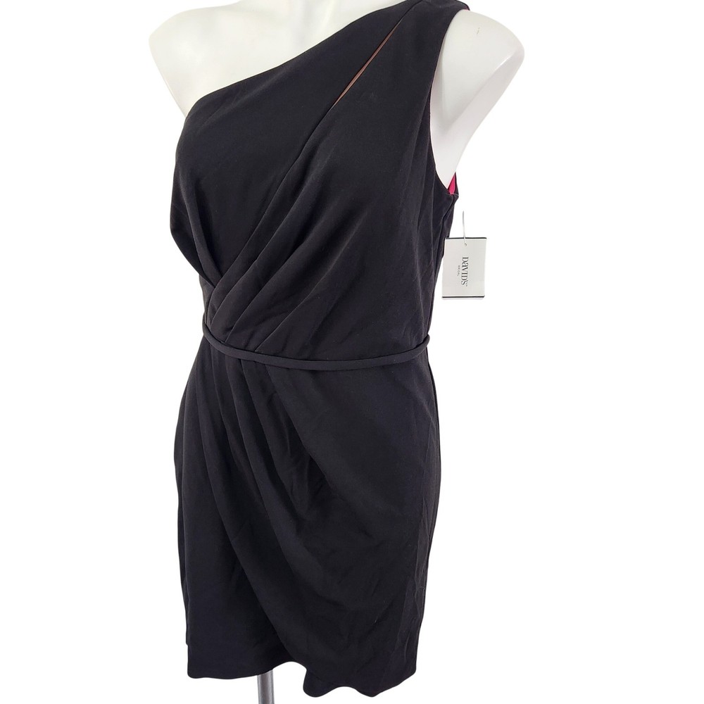 DB Studio Davids Bridal black one shoulder knee length dress Size 8 NWT