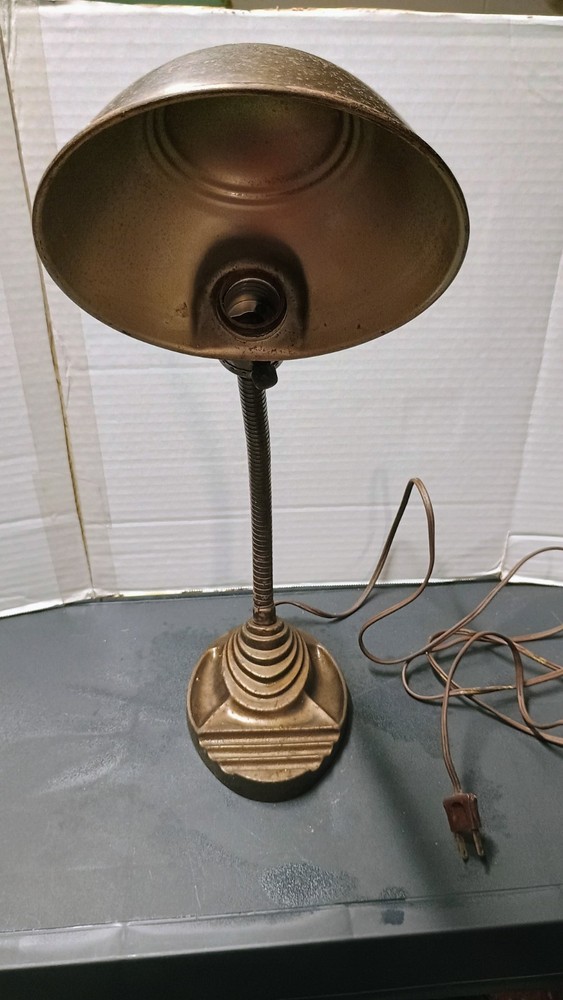 Vintage Art Deco Eagle Gooseneck Desk Lamp Cast Steel Base 1940s Working