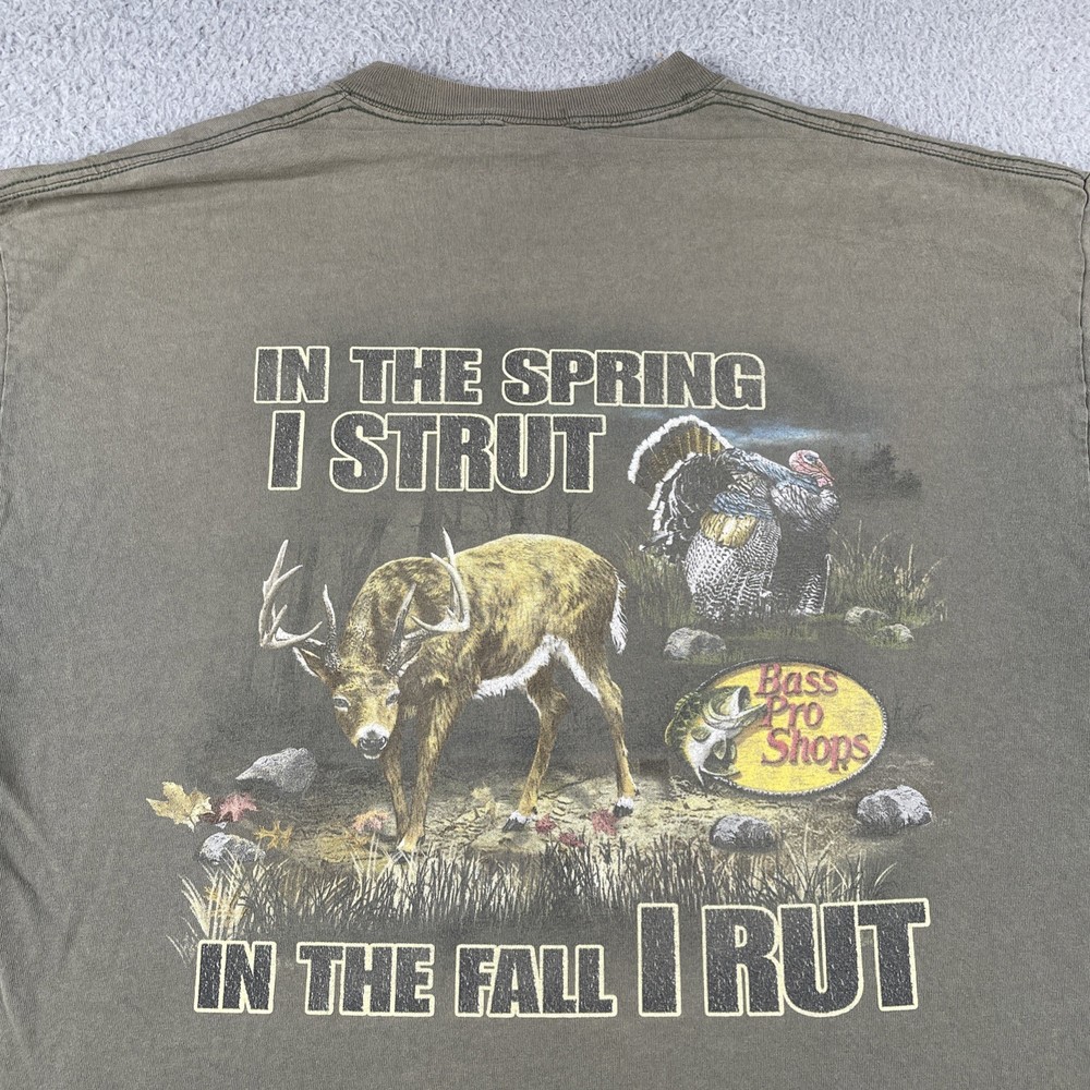 Vtg Pro Bass Shops Shirt XL Faded In The Spring I Strut In The Fall I Rut Shirt