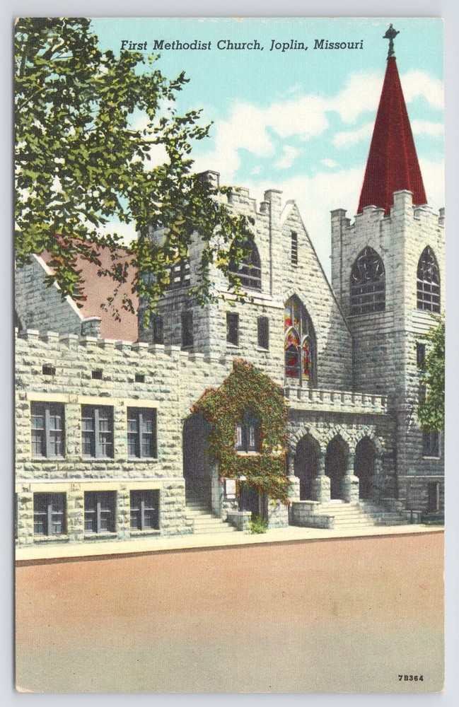 Linen~First Methodist Church Joplin Missouri~Vintage Postcard