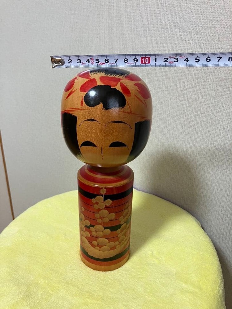 Kokeshi Doll Traditional Wooden Red Black White 24cm Japanese Collectible