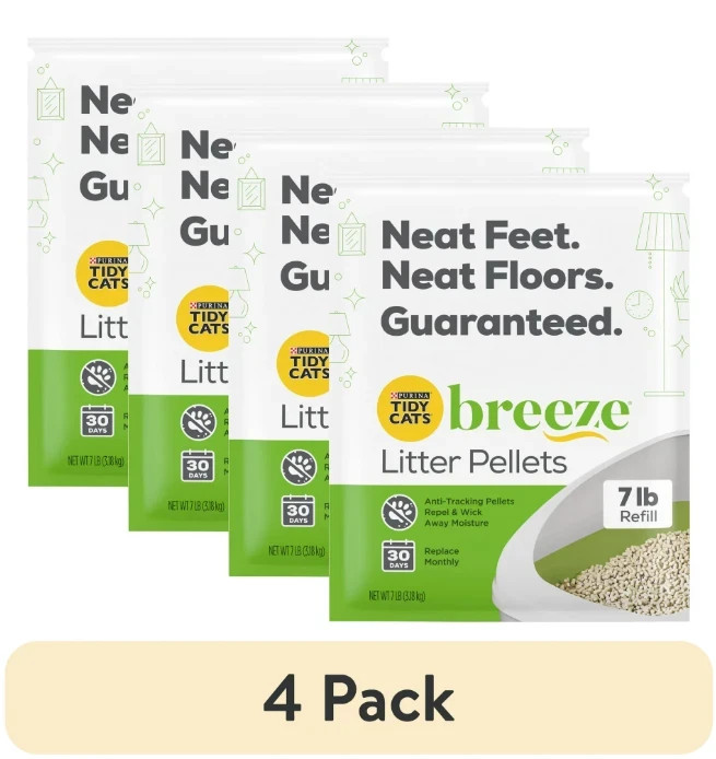 (4 pack) Purina Tidy Cats Breeze Non Clumping Cat Litter Pellets, Low Dust, 7lb