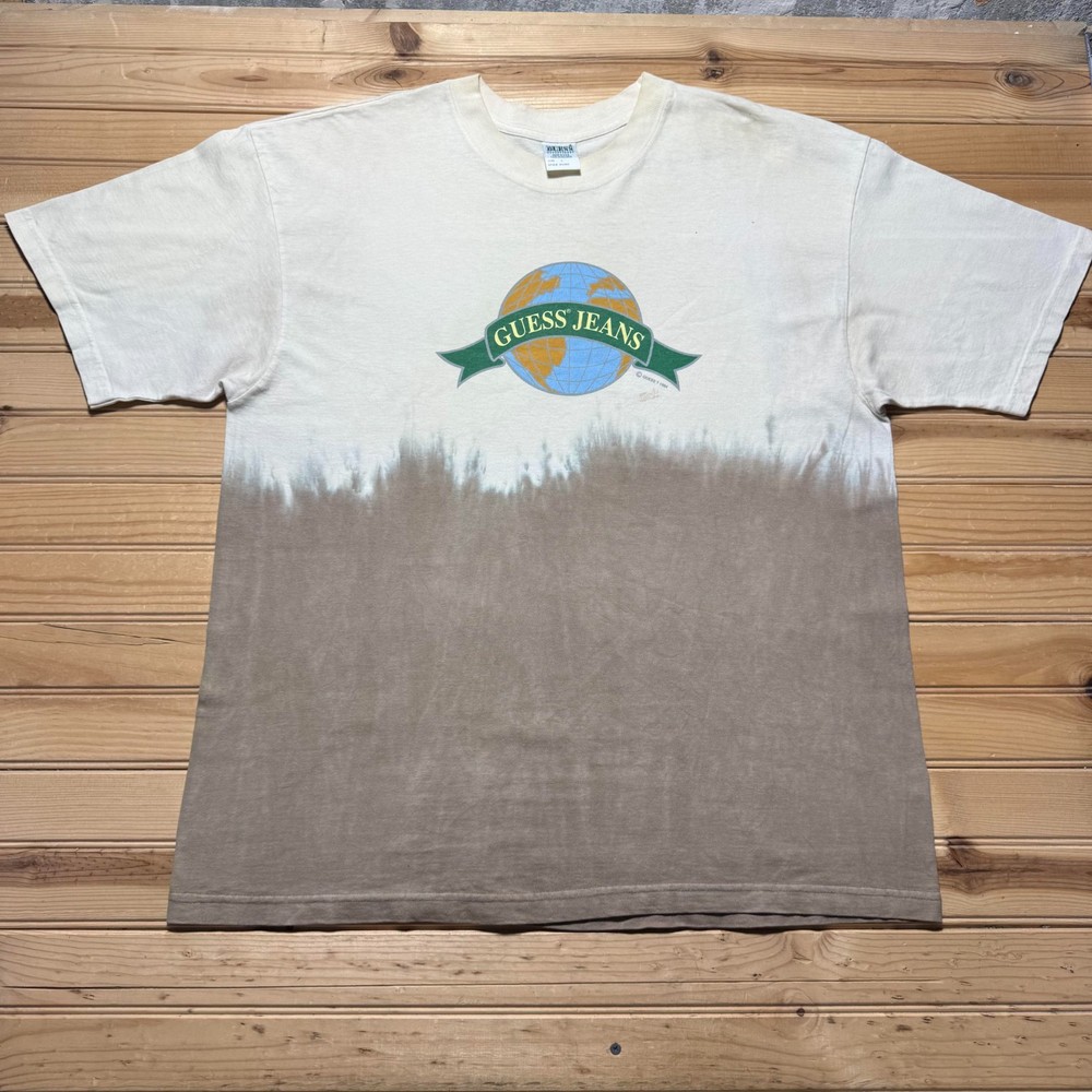 Vintage 90s Guess Jeans Globe Tie Dye Single Stitch Graphic T-Shirt USA - Large