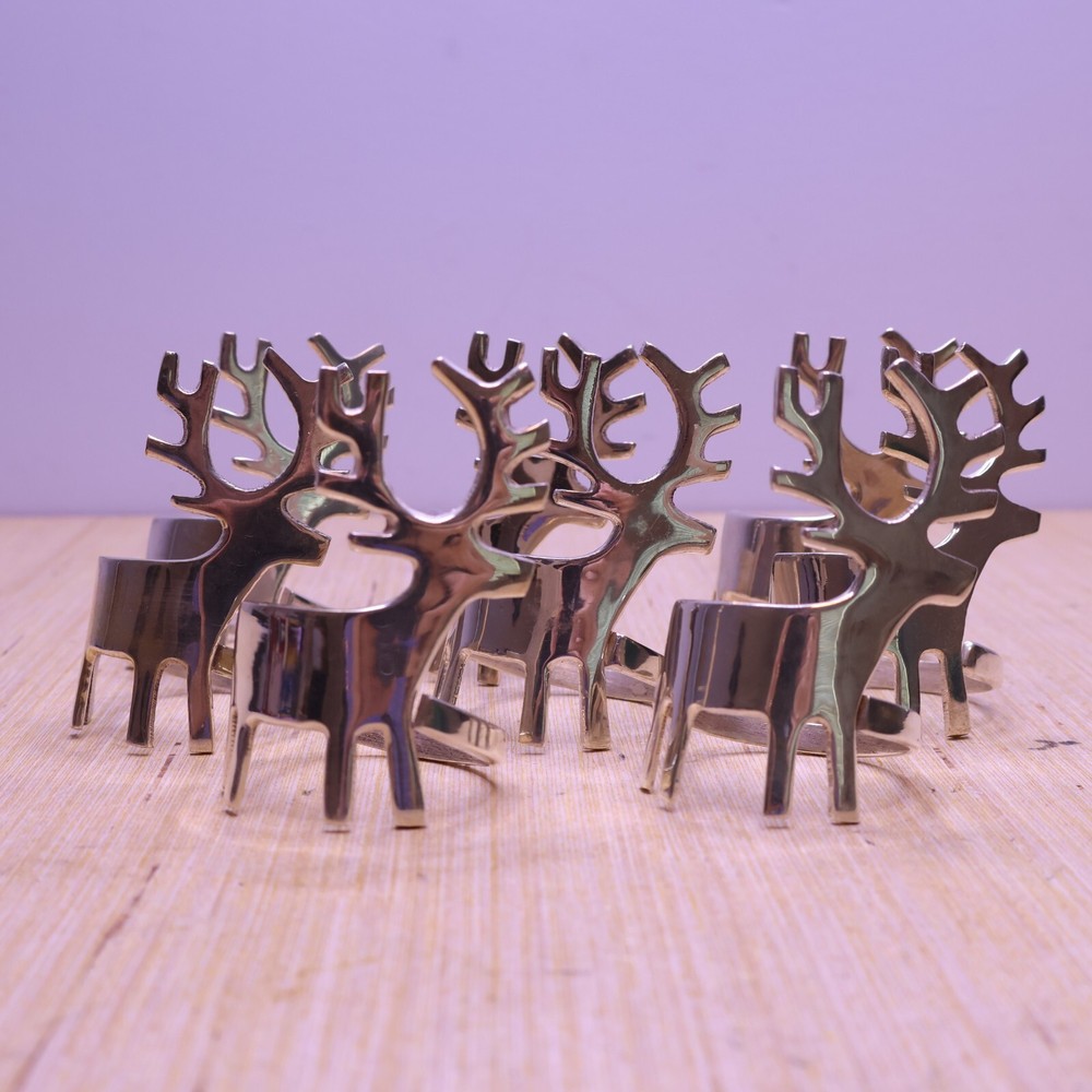 Lot of 8 Silverplated Christmas/Reindeer Napkin Ring Holders EUC