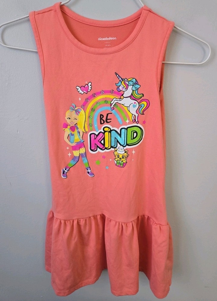 Nickelodeon JoJo Siwa Be Kind Dress Girls XS 4/5 Pink Unicorn Rainbow Sleeveless